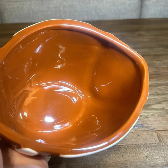 Rae Dunn Artisan Collection Magenta Football Shaped Brown Deep Ceramic Bowl Dish - Picture 7 of 7